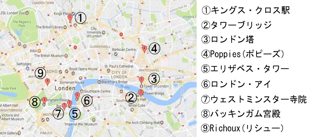ロンドン市内観光マップ