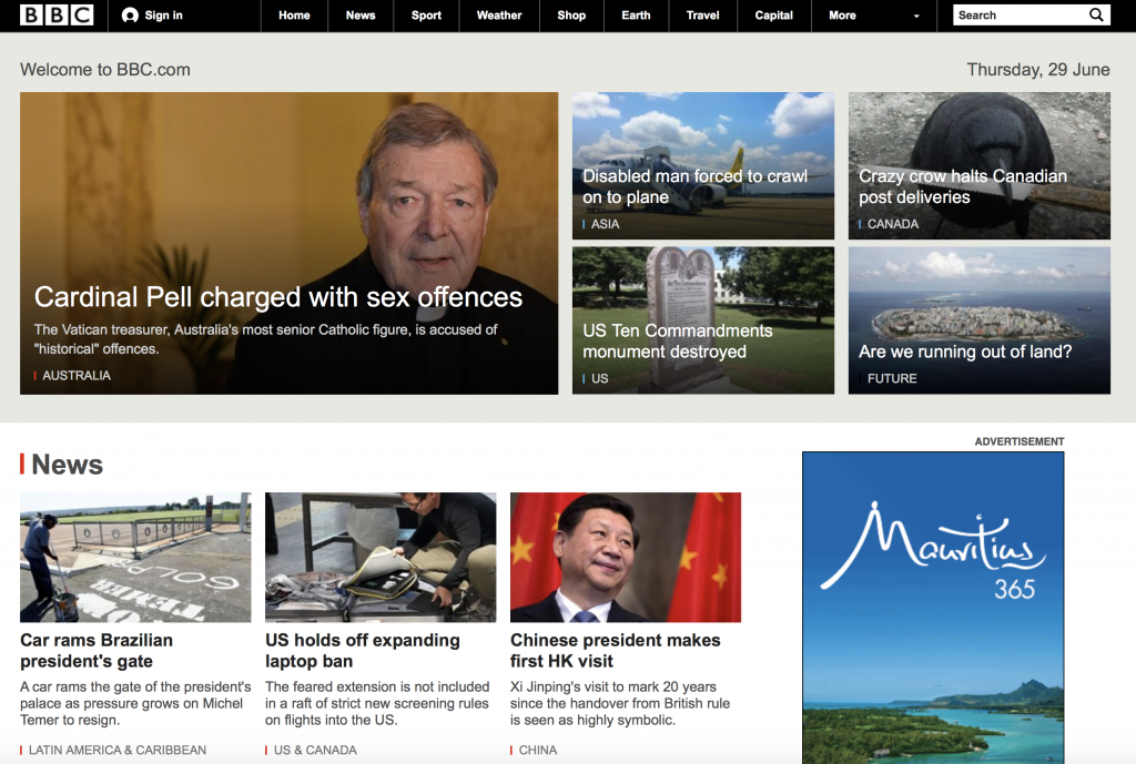 BBCニュースサイトトップページ